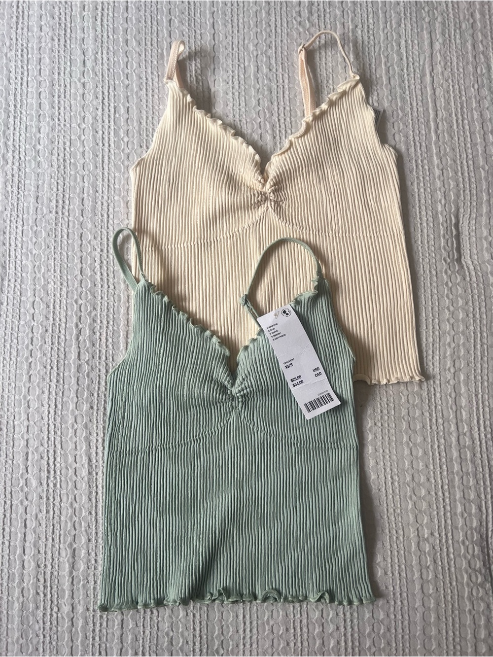 Urban Outfitters Sage Green & Cream Ribbed Layered Cami Set - Picture 2 of 5